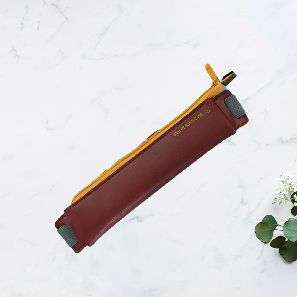 حافظة أقلام PU راقية باللون الأحمر الخمري مخصصة بإبزيم مرن لتخزين أقلام هدايا عيد الميلاد وعيد الأب