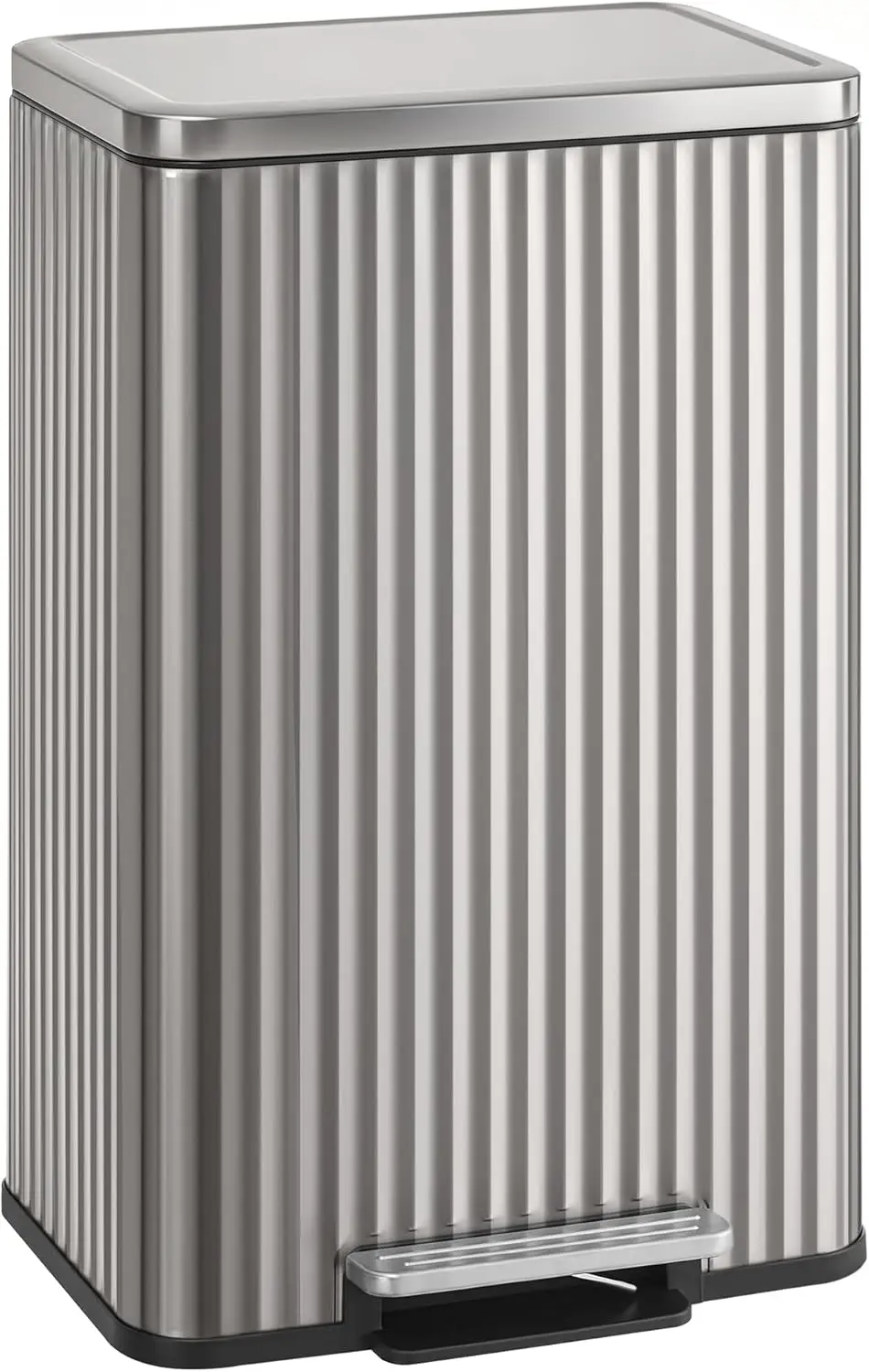 

13 Gallon Kitchen Trash Can with Lid, Pedal, Soft Close, Stainless Steel, Includes 15 Bags, Metallic Silver