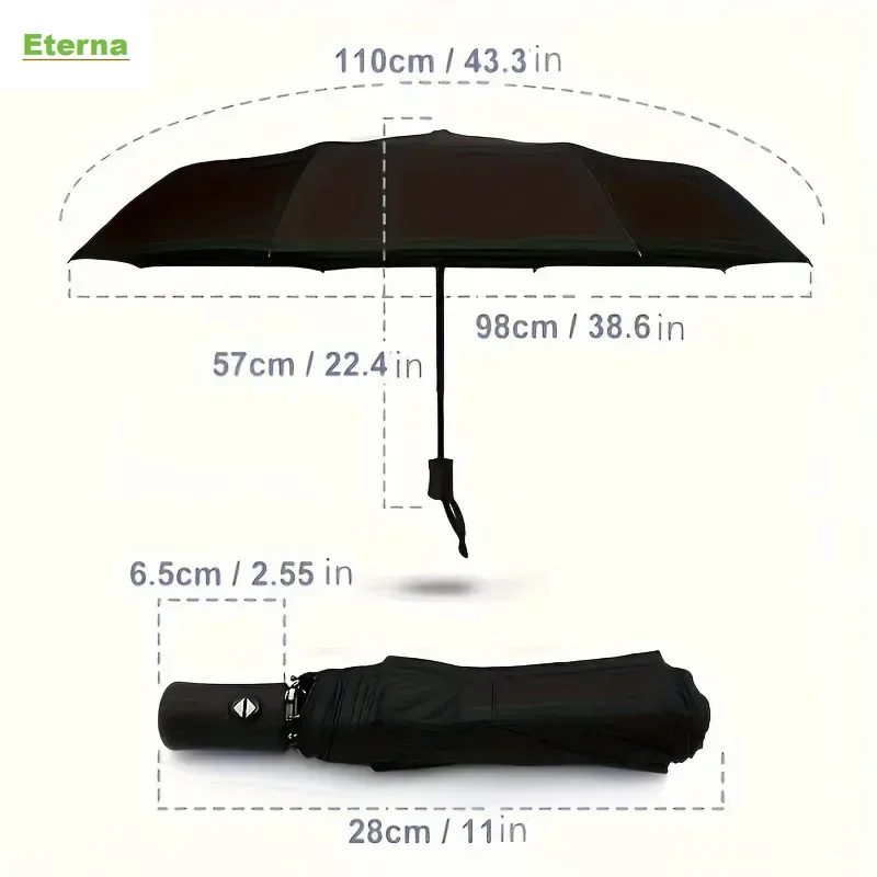 8 Ribs Automatic One Touch Open Close Folding Umbrella Compact for Men Women Business Daily Use