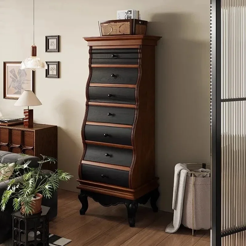 A  Medieval solid wood chest, bedroom storage, seven-bucket cabinet, living room against the wall