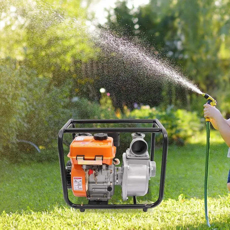 Pompa acqua diesel a 4 tempi 196CC, pompa di trasferimento dell'acqua per rifiuti da 3 pollici, alta pressione portatile con tubo da 24,61 piedi, matrici