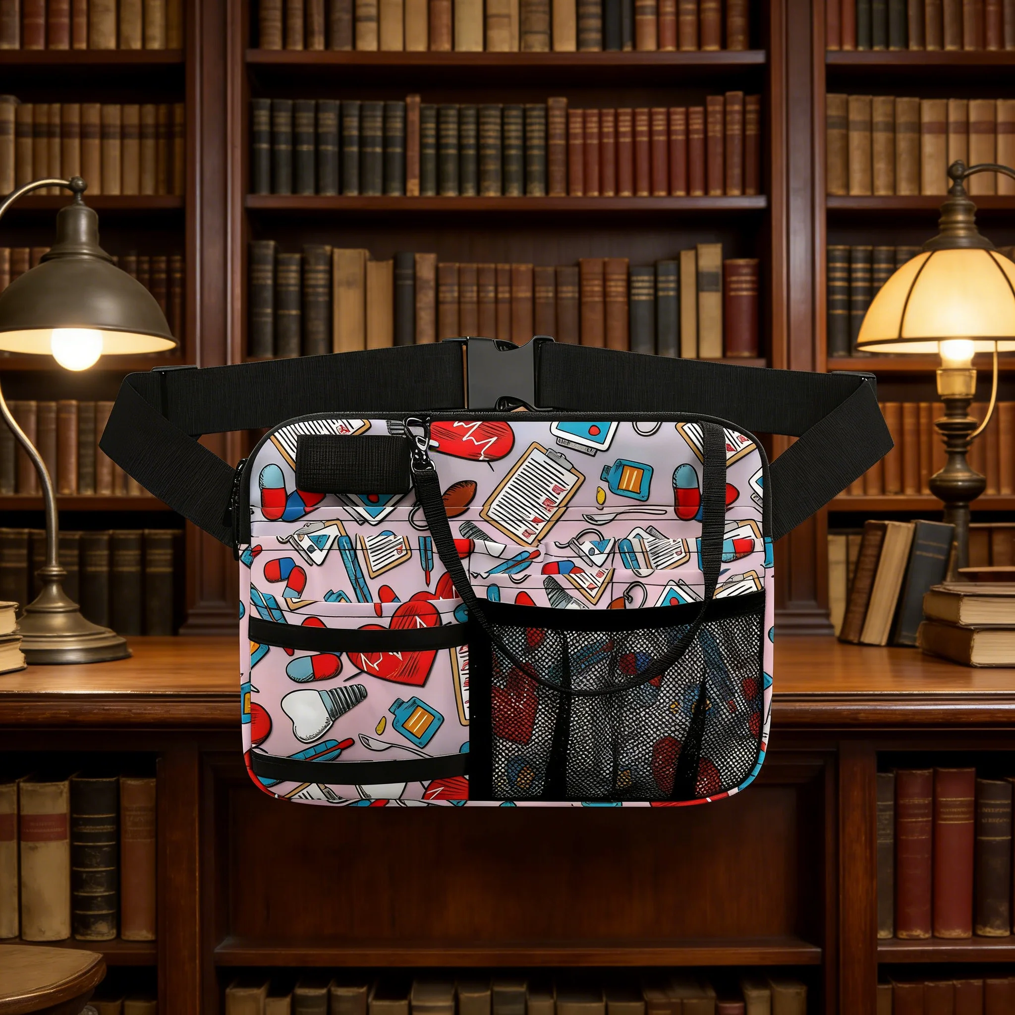 

Large Capacity Tropical Floral Waist Organizer, Multi-Compartment Utility Belt Bag with Mesh Pocket, Adjustable Strap for Tools,