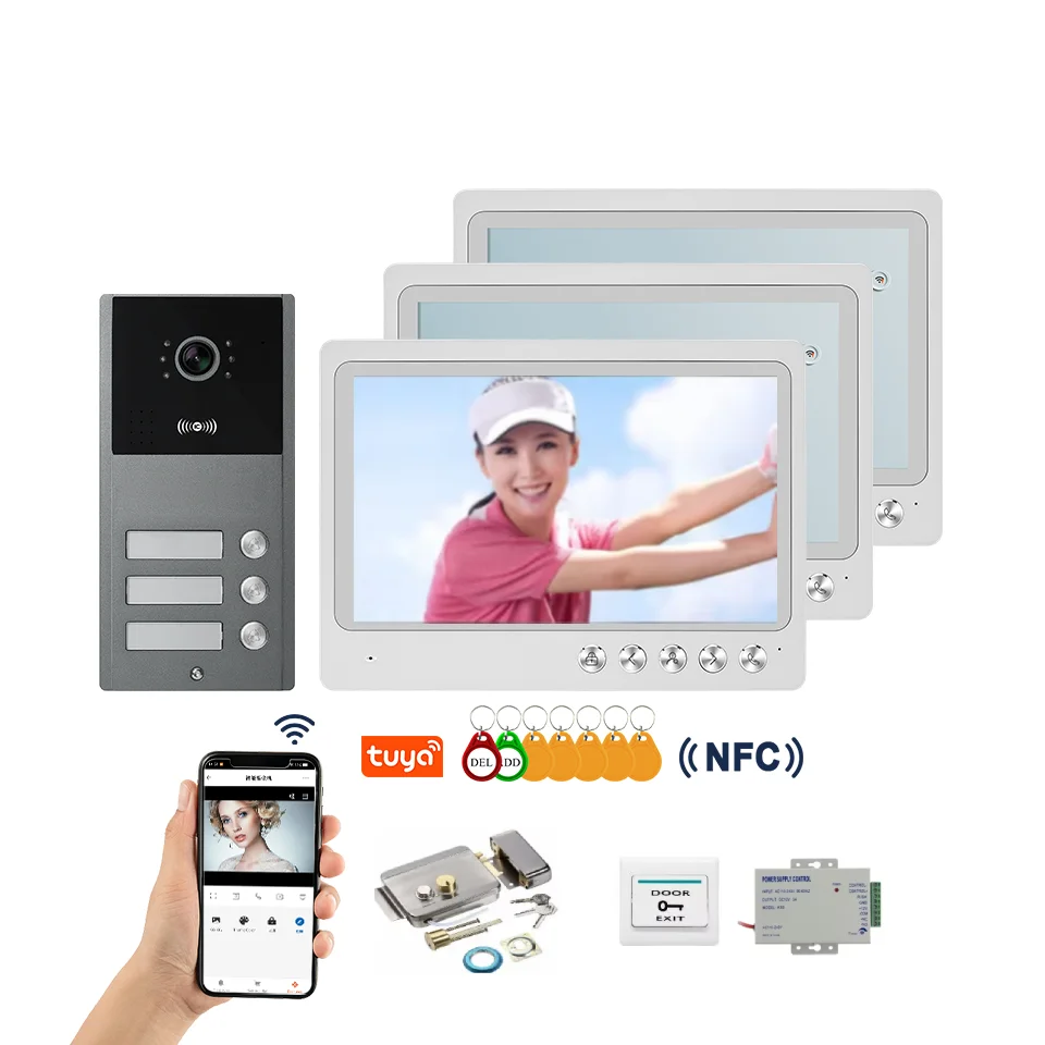 

Tuya WiFi 9 inch Monitors 2/3/4 Apartment/Family Video Door Phone Intercom System IR Doorbell Waterproof Camera Access Control