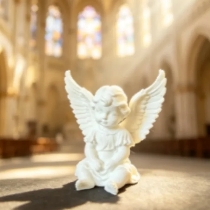 3D Printed White Cherub Statue, Plastic Winged Baby Angel Figurine, Cute Kneeling‑posture Sculpture For Indoor Tabletop Decor