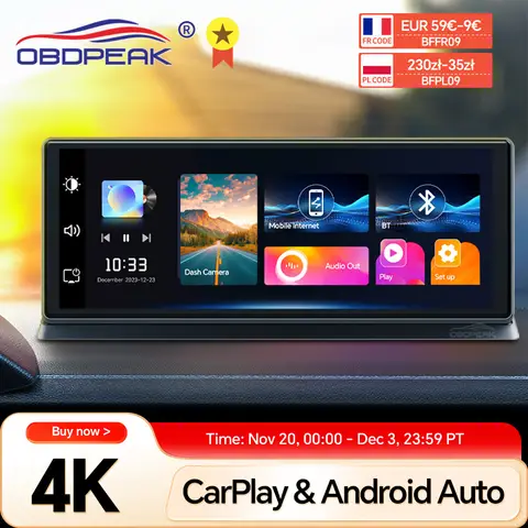 K2 Pro-Cámara de salpicadero de 11,3 pulgadas para coche, dispositivo con grabación DVR 4K 2160P, Carplay y Android Auto, conexión inalámbrica automática, WiFi 5G, tablero de navegación GPS