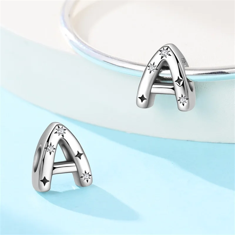 Original 925 Sterling Silver A-Z CZ Zircon Letter Charms Beads Fit Original Bangle Bracelet DIY Birthday Jewelry Gift