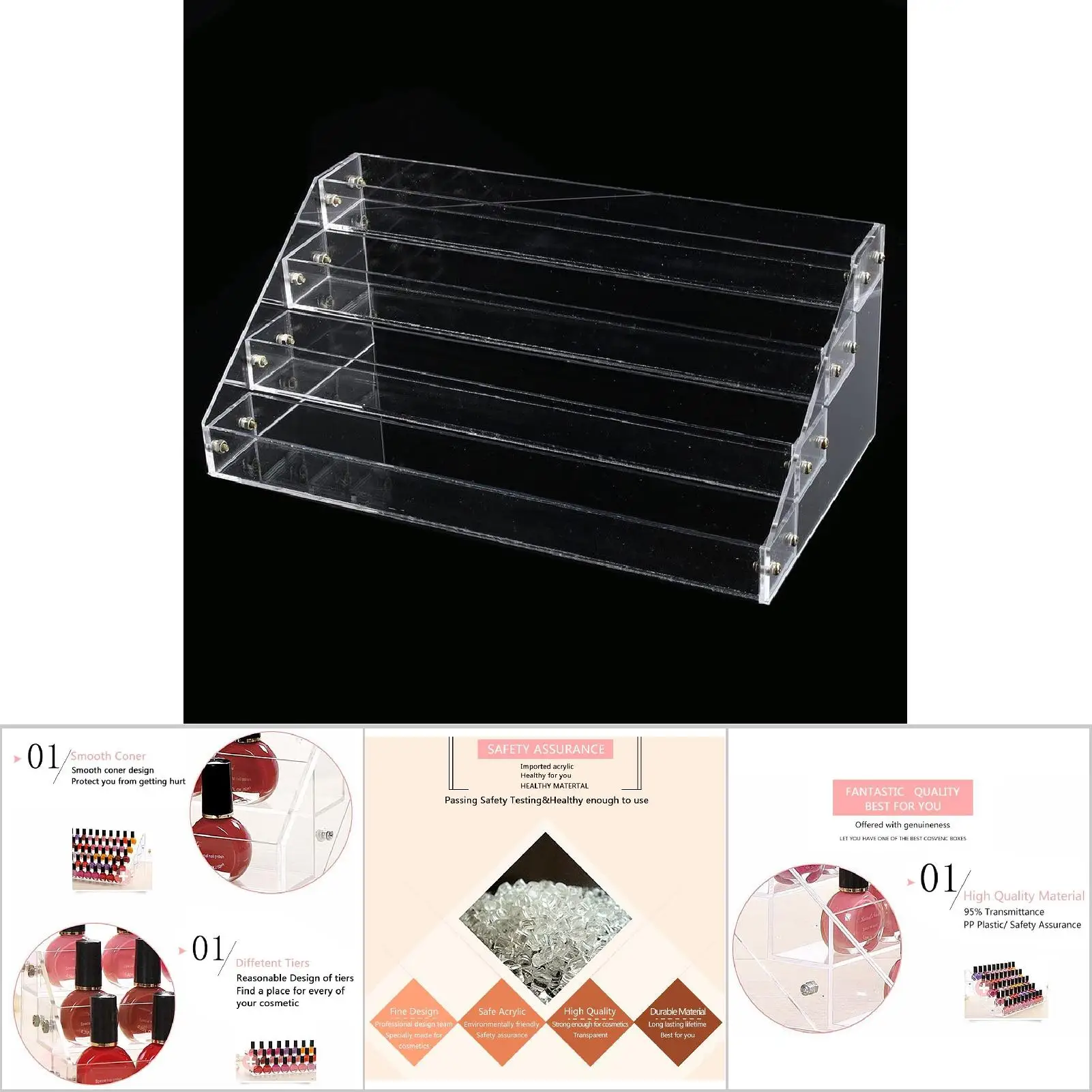 4 Tier Cosmetic Make up Case Nail Polish Varnish Display Stand Rack Lipstick Holder Plastic