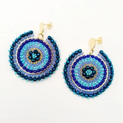 Rice bead earrings Roundness Originality Fashion Hand knitting Bohemia Geometry Simple Alloy Beaded earrings