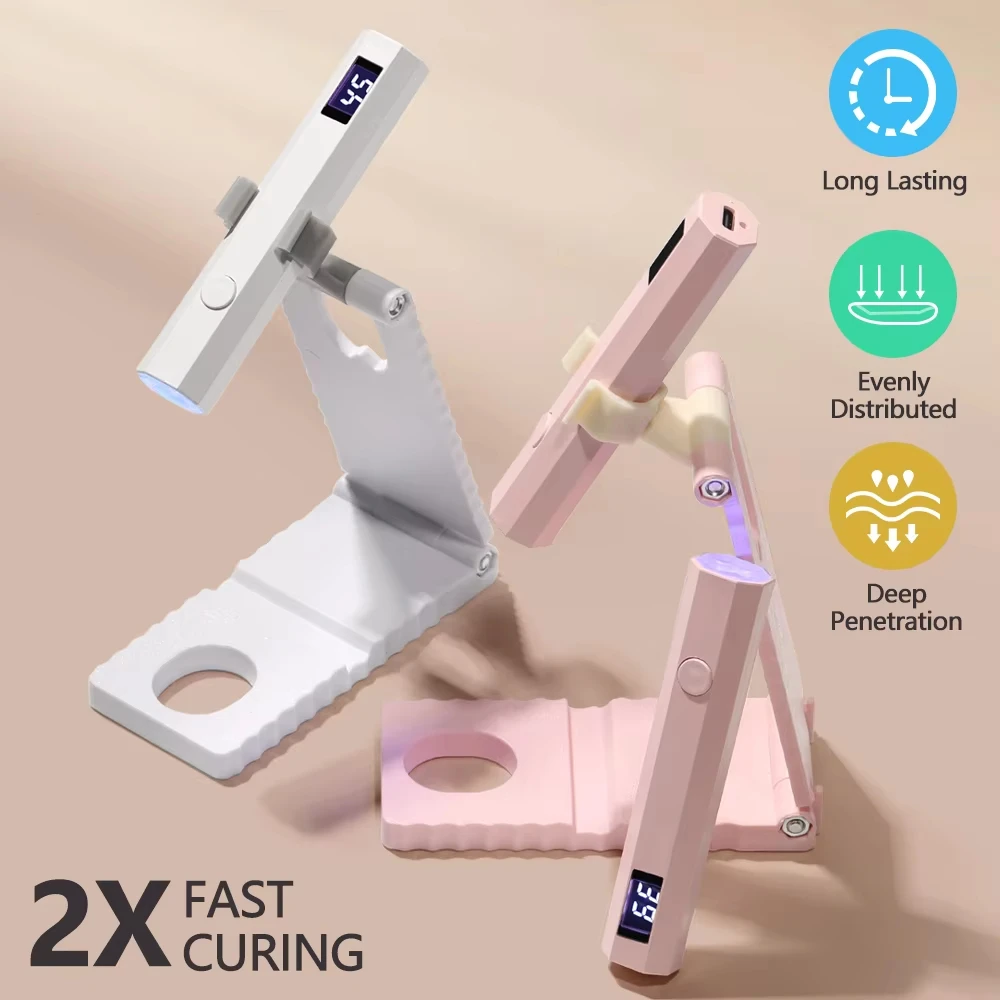 USB-Aufladbarer Kabelloser Nageltrockner mit LCD-Bildschirm, Handlicher UV-Licht-Ständer für Schnelle Gel-Nagelhärtung