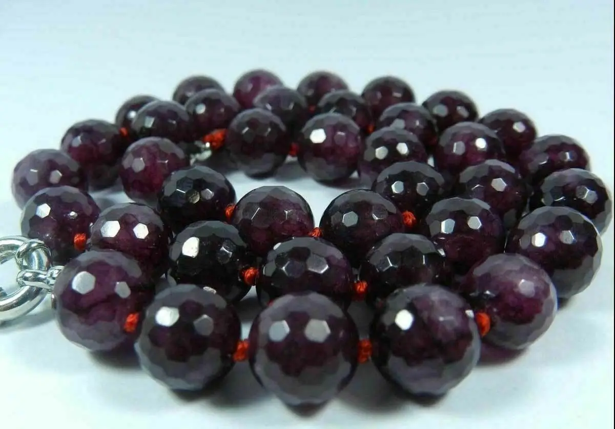 

10mm Faceted Garnet Red Gemstone Round Beads Necklace 18"