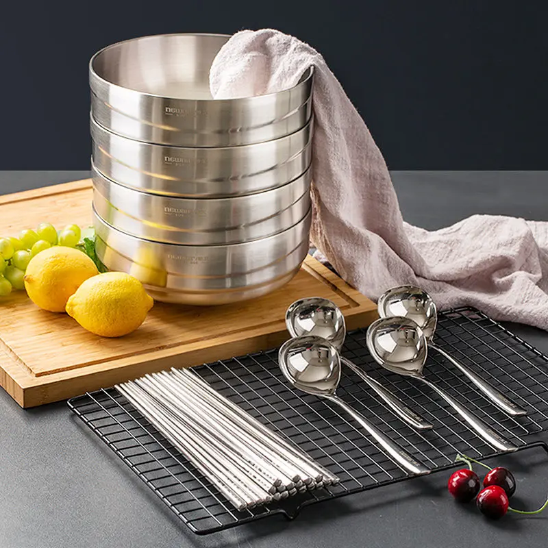 

LMM4 Big Head Drinking Spoon * 4 Stainless Steel Chopsticks Family 10 Pack Combination