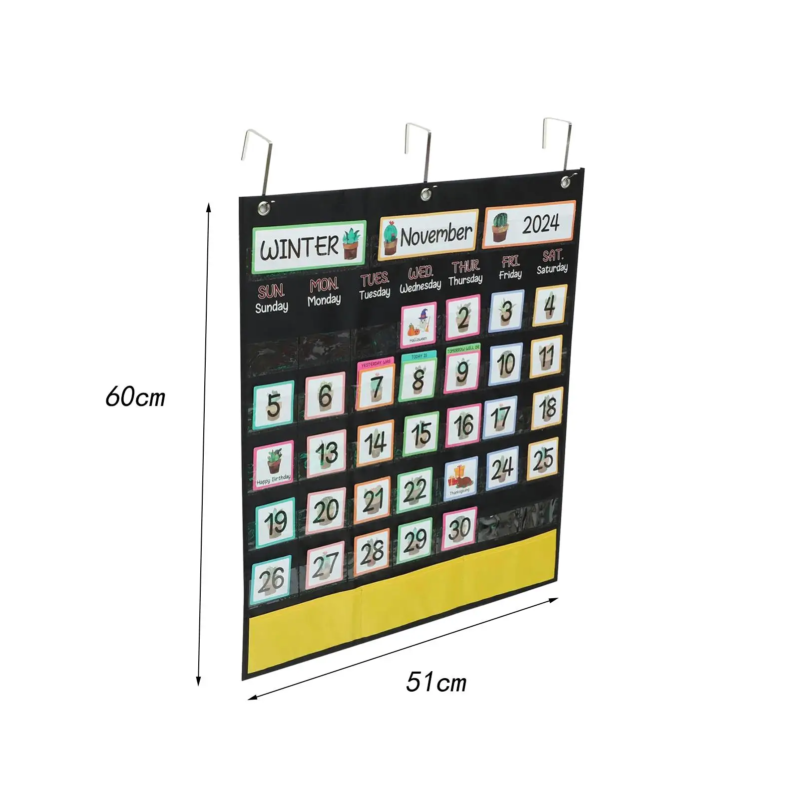 Calendar Pocket Chart Home Education with 89 Cards and 3 Hooks Wall Calendar