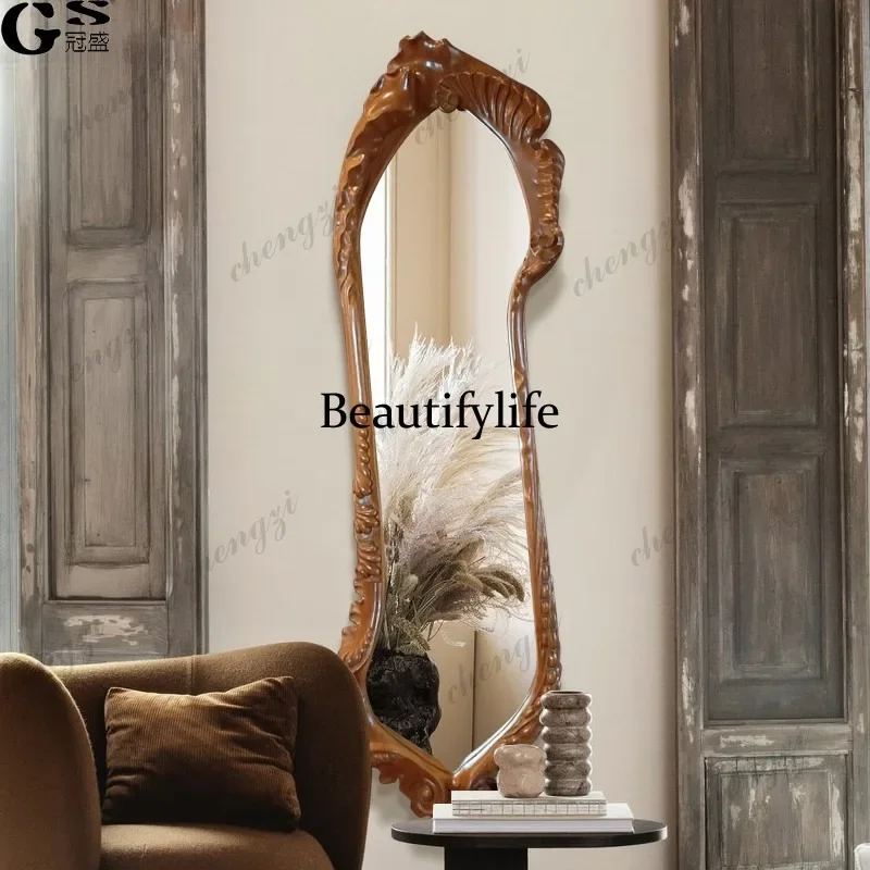 R New Chinese full-body mirror carved porch wall-mounted fitting wall-mounted hidden entry European full-length mirror