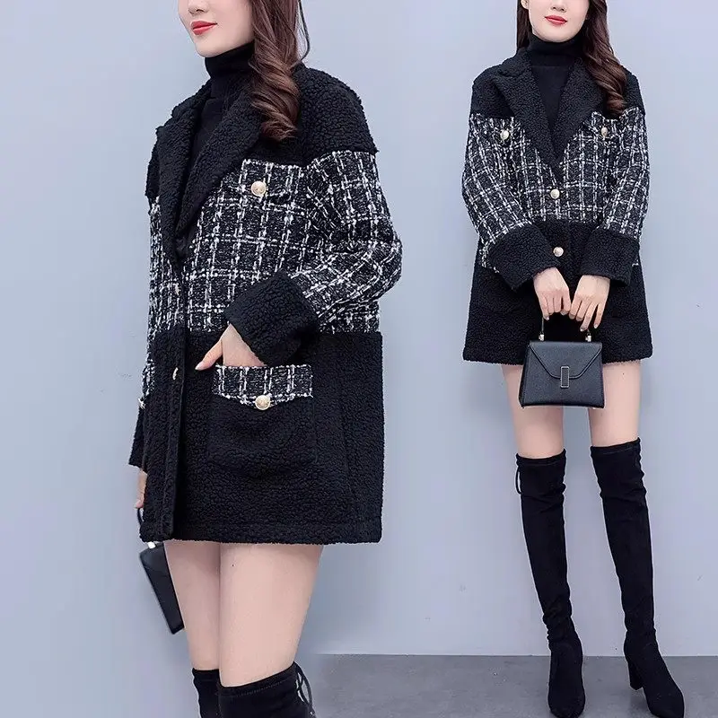 Oversized Women's Woolen Blazer 2023 Winter Fashion Loose Splicing Thickened Casual Suit Collar Coat Jacket Outerwear Z3481