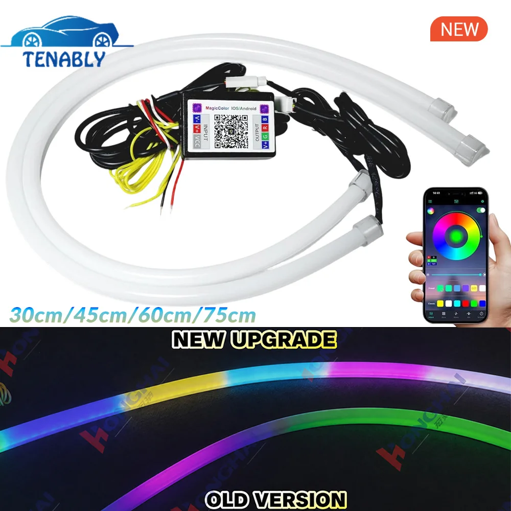 75/60/45/30cm RGB LED Headlight Strip Lights APP Control Dreamcolor DRL Tube Flexible Car DRL Switchback Turn Signal for Car SUV