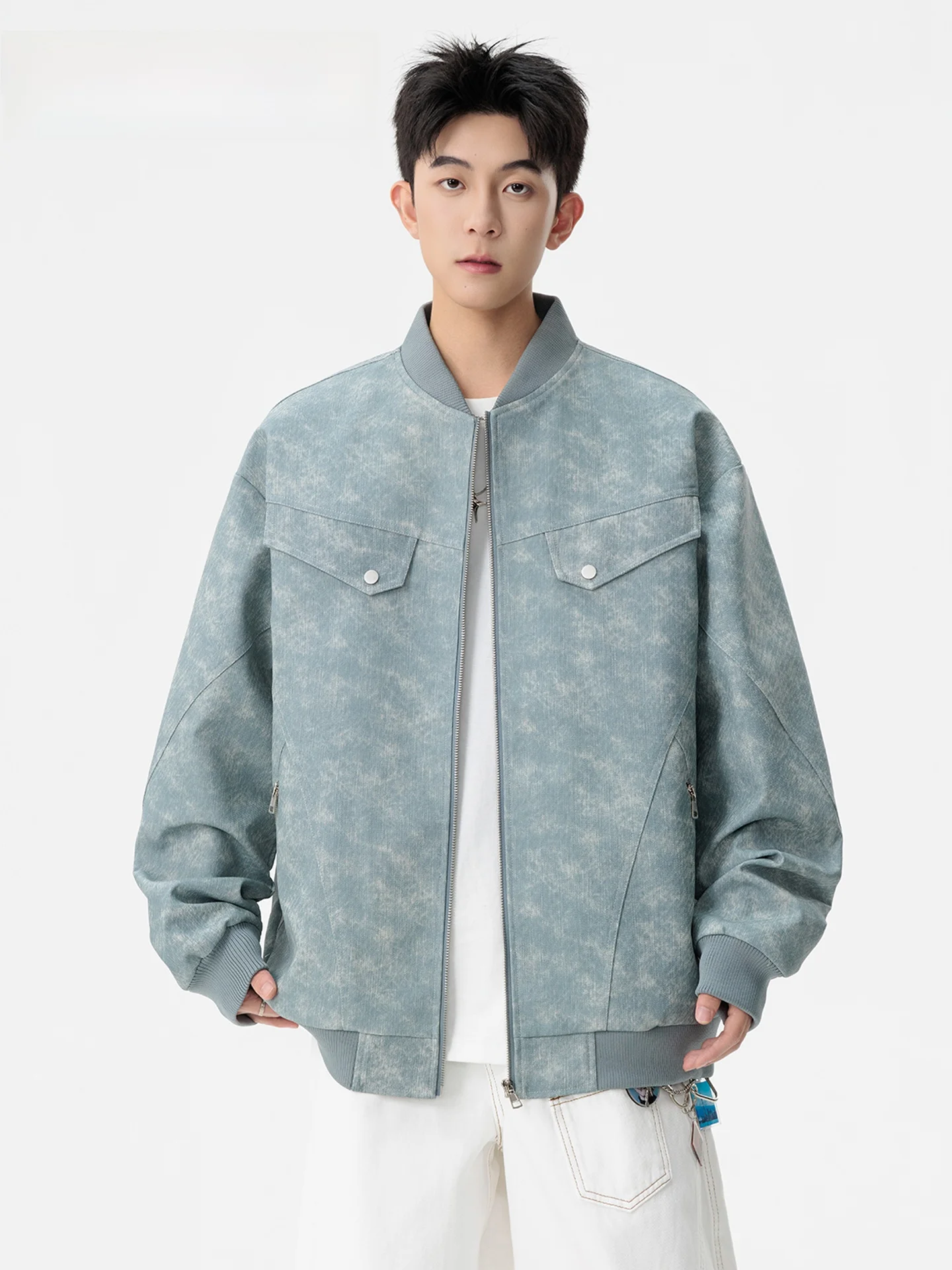 

Мужская куртка JOKARJONNY из искусственной кожи с эффектом тай-дай, свободного кроя, с воротником-стойкой, для мотоциклистов, на осень