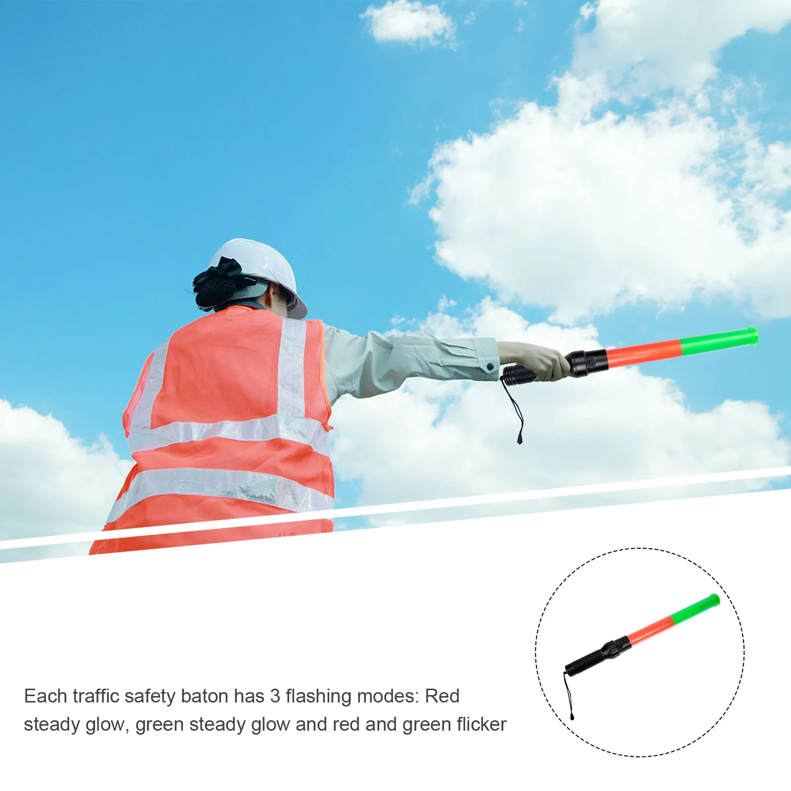 Professional Traffic Wand ABS Material Bright LED Light Stick with 3 Flashing Modes Red Green Steady Flicker for Emergency