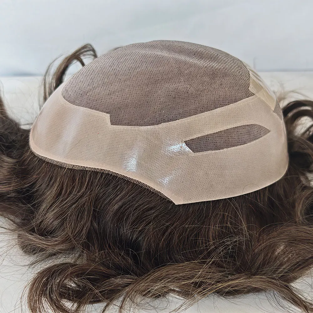 Men's 8x10 Inch Middle Brown Human Hair Toupee Fine Mono NPU Wig Straight Wave 4# Color Replacement Hair Piece for Baldness Pros