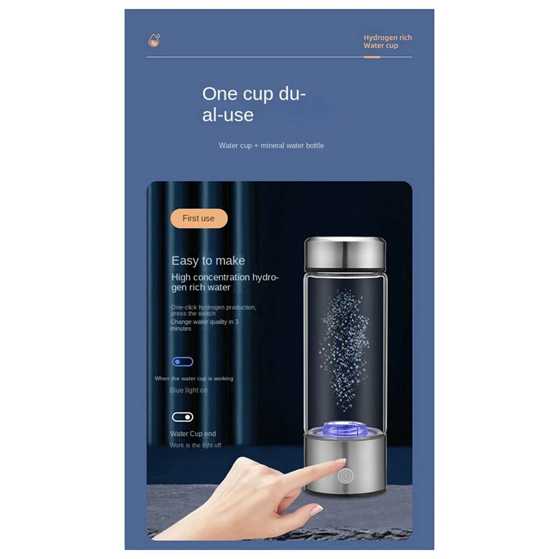 Hydrogen Water Generator Alkaline Maker USB Rechargeable Water Ionizer Bottle Super Antioxidant ORP Hydrogen-Rich Cup