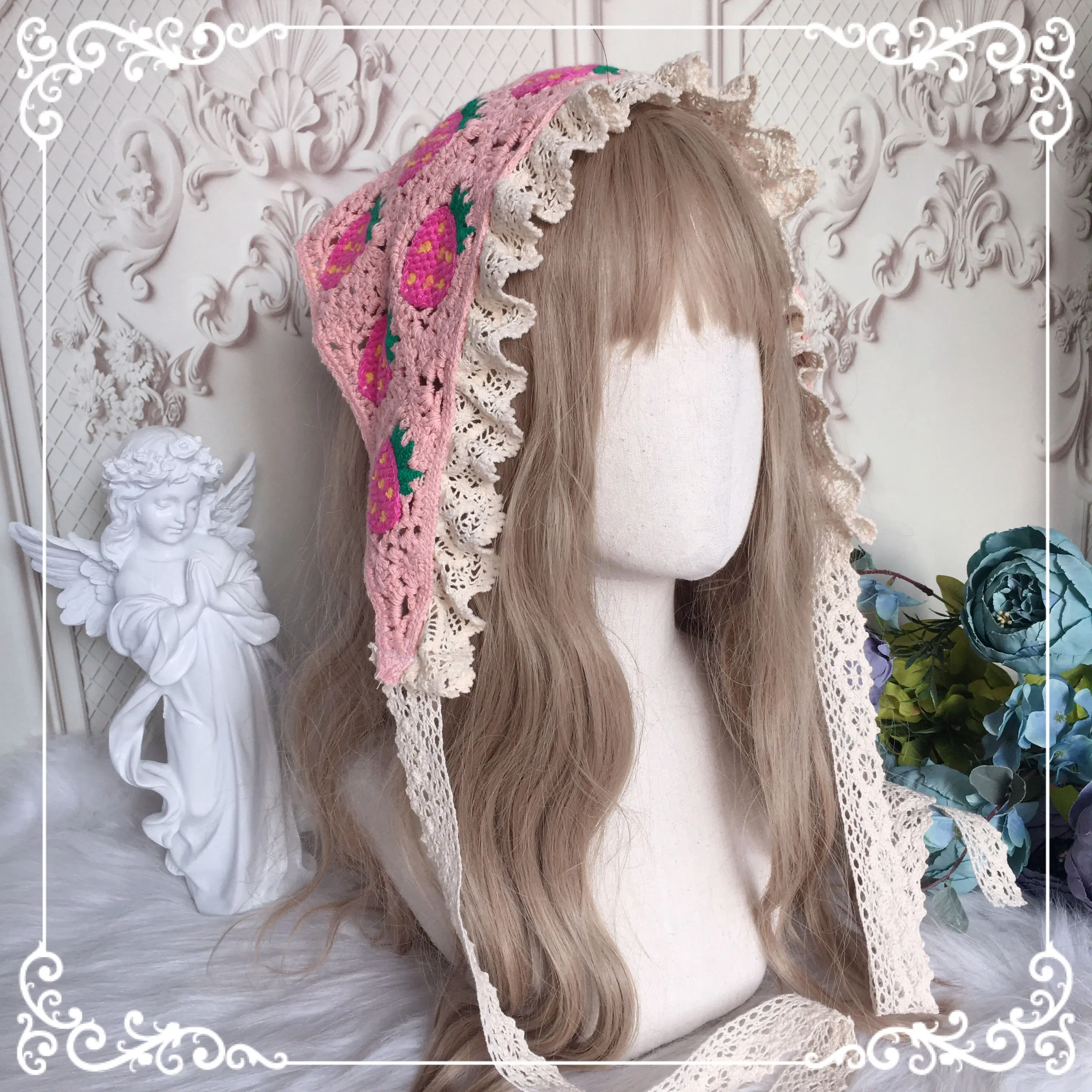 Lolita elements hand-crocheted triangle scarf photo lace pastoral headband Lolita style small things