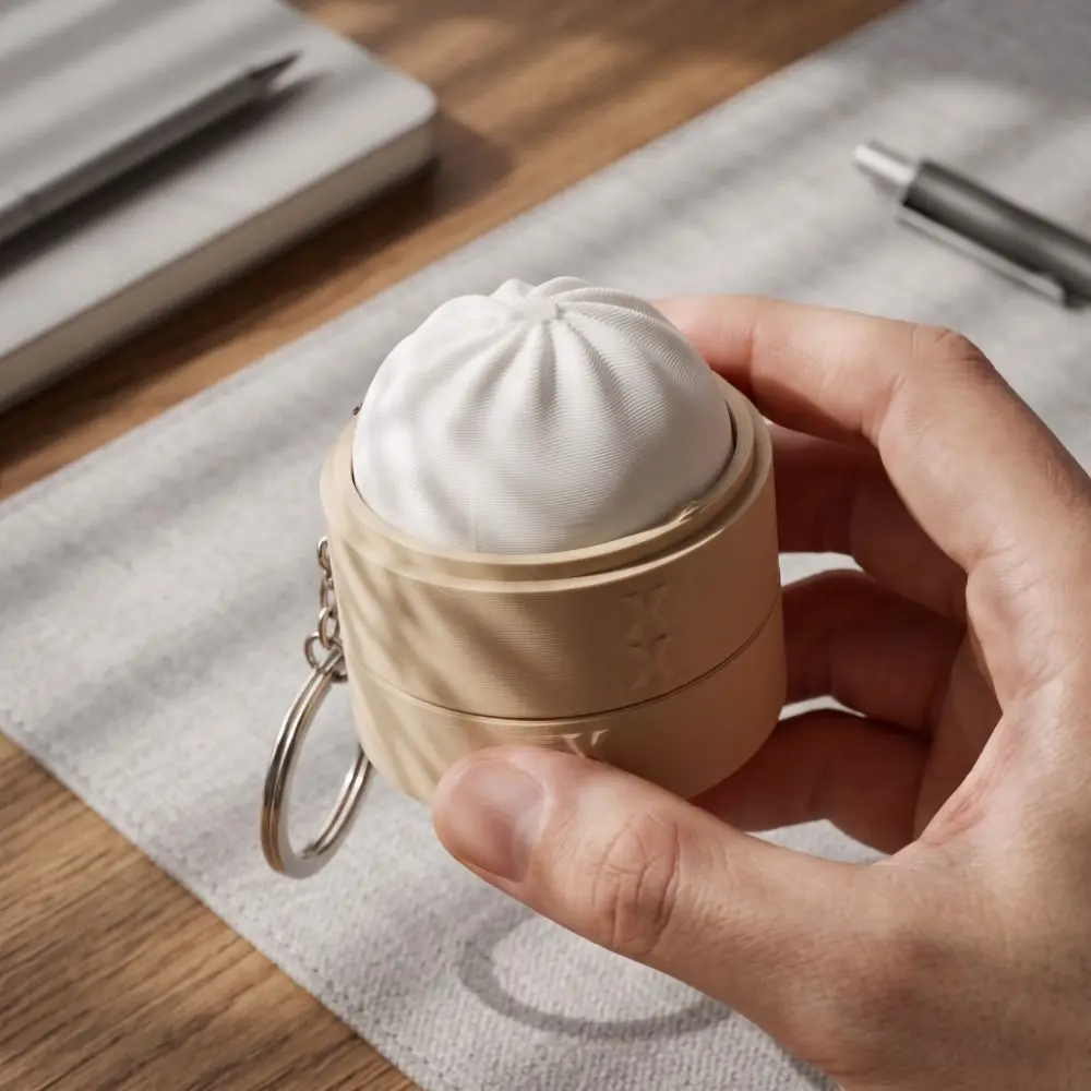 Soft Simulation Dumpling Keyboard Keychain Weave Pattern Portable Design Steam Bun Pendant Crisp Click Sound