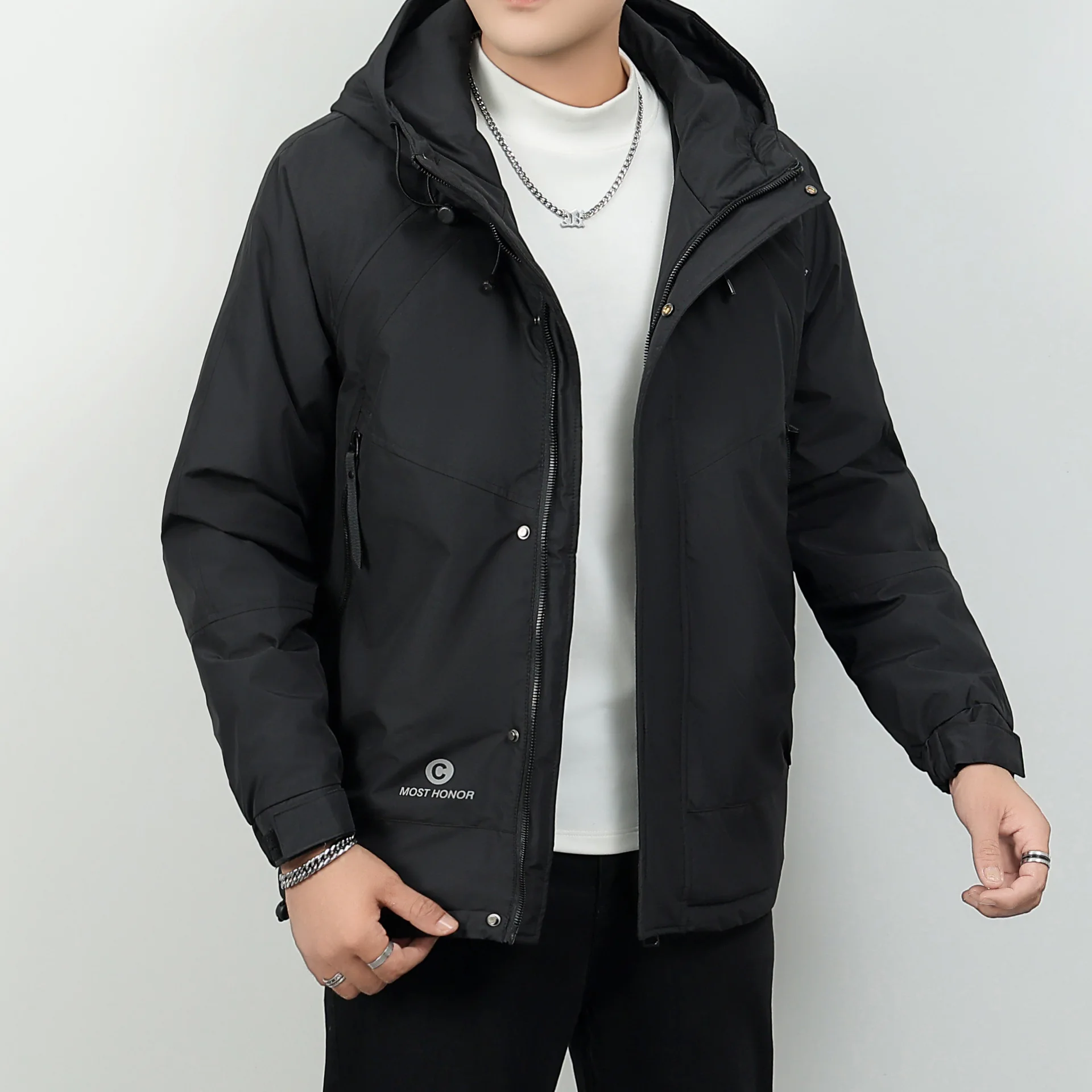 Herren Cargo weiße Enten Daunen jacke im Freien warme Kapuze dicke Puffer Mäntel hochwertige Mantel thermische Winter Parka Streetwear