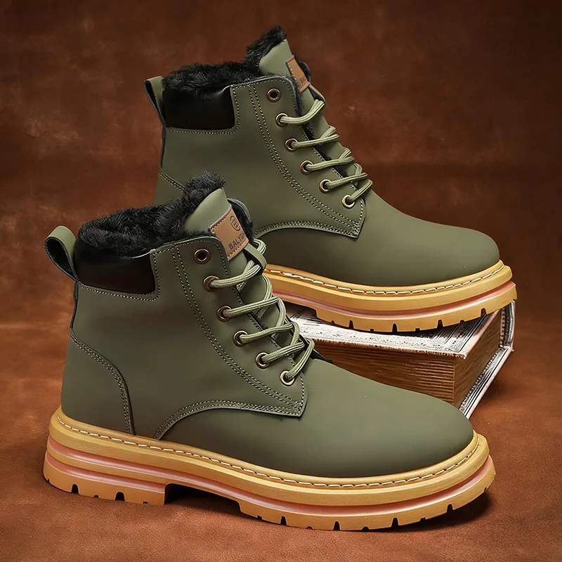 Men's Snow Boots Winter High-top Men's Cotton Shoes Trendy Velvet Warm Men Shoes Thick-soled Tooling Boot Men Boots Botas Hombre