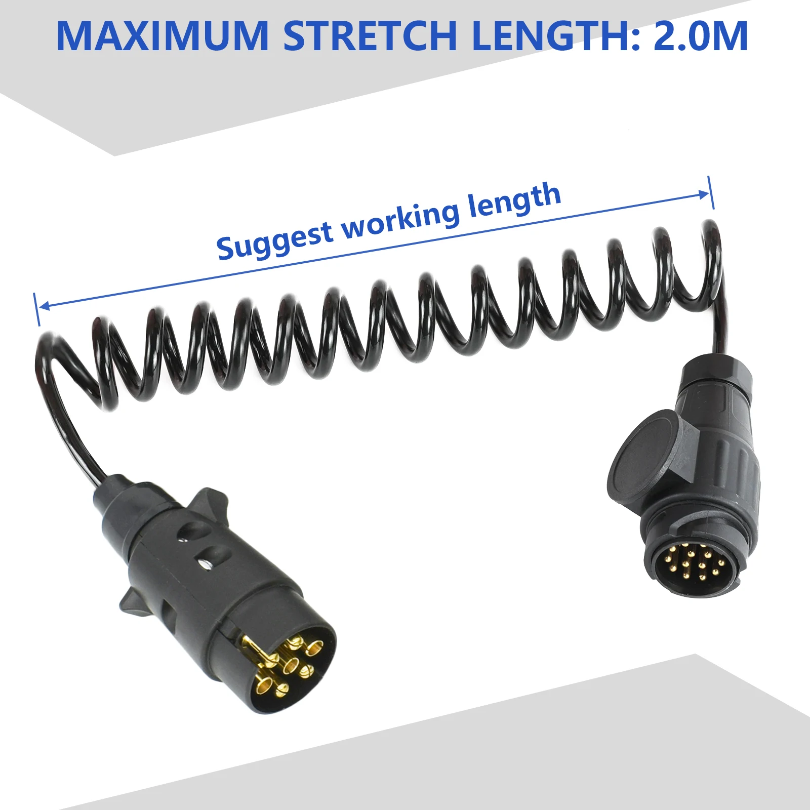 3 m langes 7-poliges Stecker auf 13-poliges Stecker-Anhänger-Verlängerungskabel, lockiges Kabel, Abschleppstecker, Anhänger-Lichtstecker, Auto-Anhänger-Zubehör