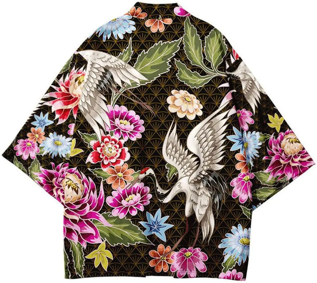 Hombres Kimono japonés Ligero Suelto Transpirable Casual Cardigan Abrigo Top Yukata Chaqueta