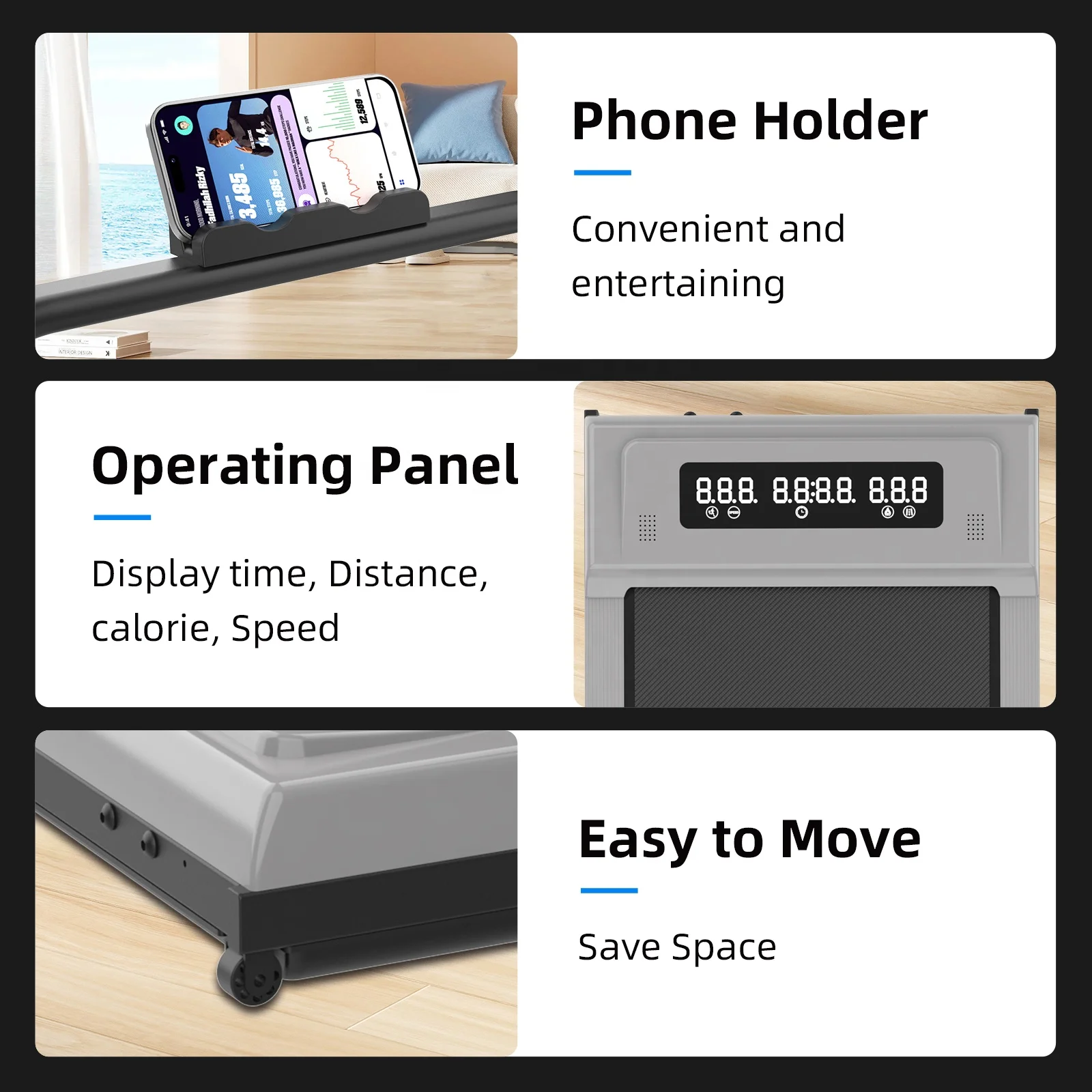 Portable 2-in-1 Home/Office Under Desk Treadmill With LED Display And Remote Control Electric Walking