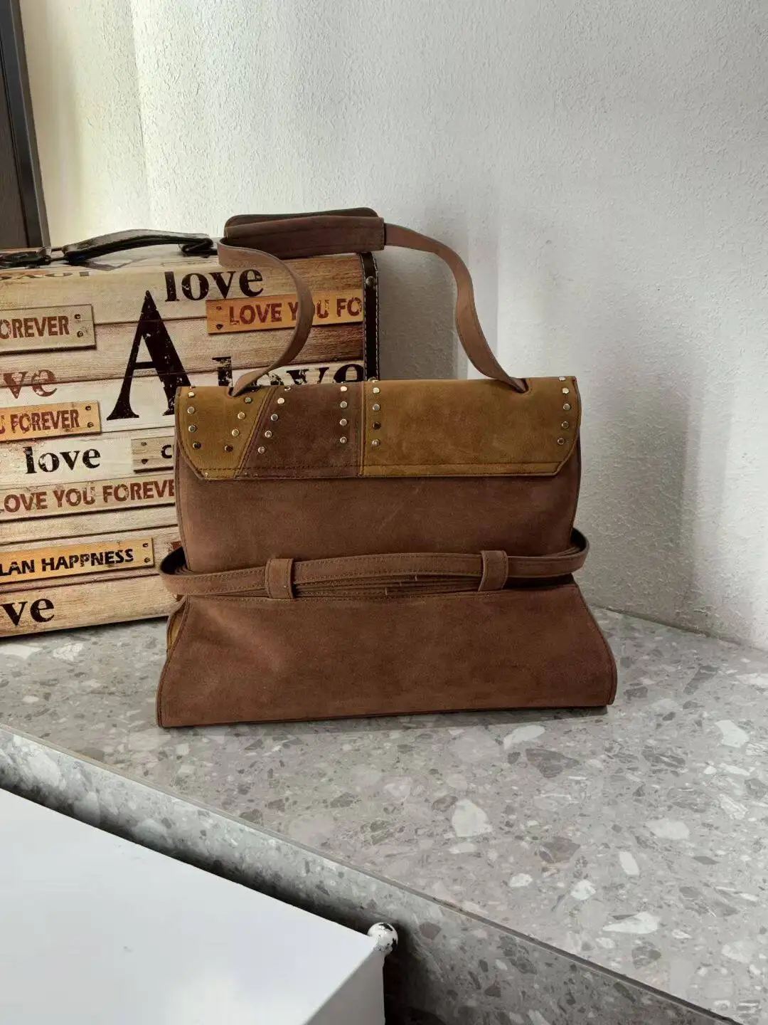 England Style Faux Suede Bags For Women Luxury Designer Handbags And Purses 2026 New In Vintage Belt Buckle Top Handle Shoulder