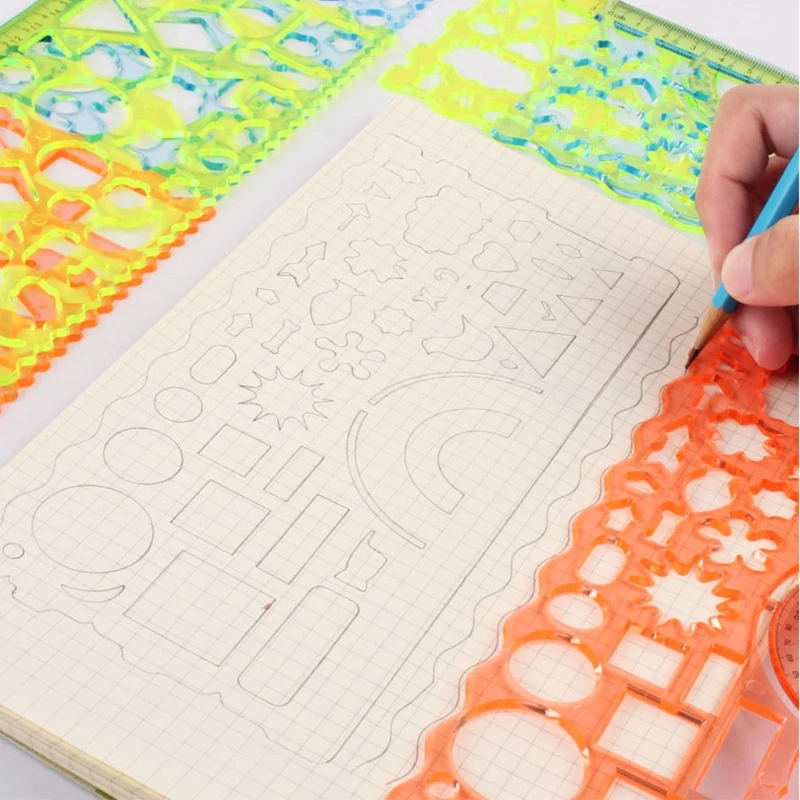 2Pcs Drawing Stencils Set Hollow-out Templates Rulers for Boy Girl