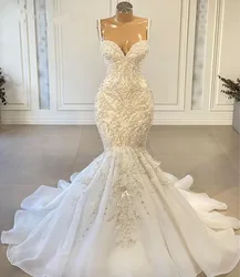 Customized Luxury Mermaid Wedding Dresses 2024 Sweetheart Beads Lace with Straps Sexy Vintage African Woman Bridal Wedding Gown