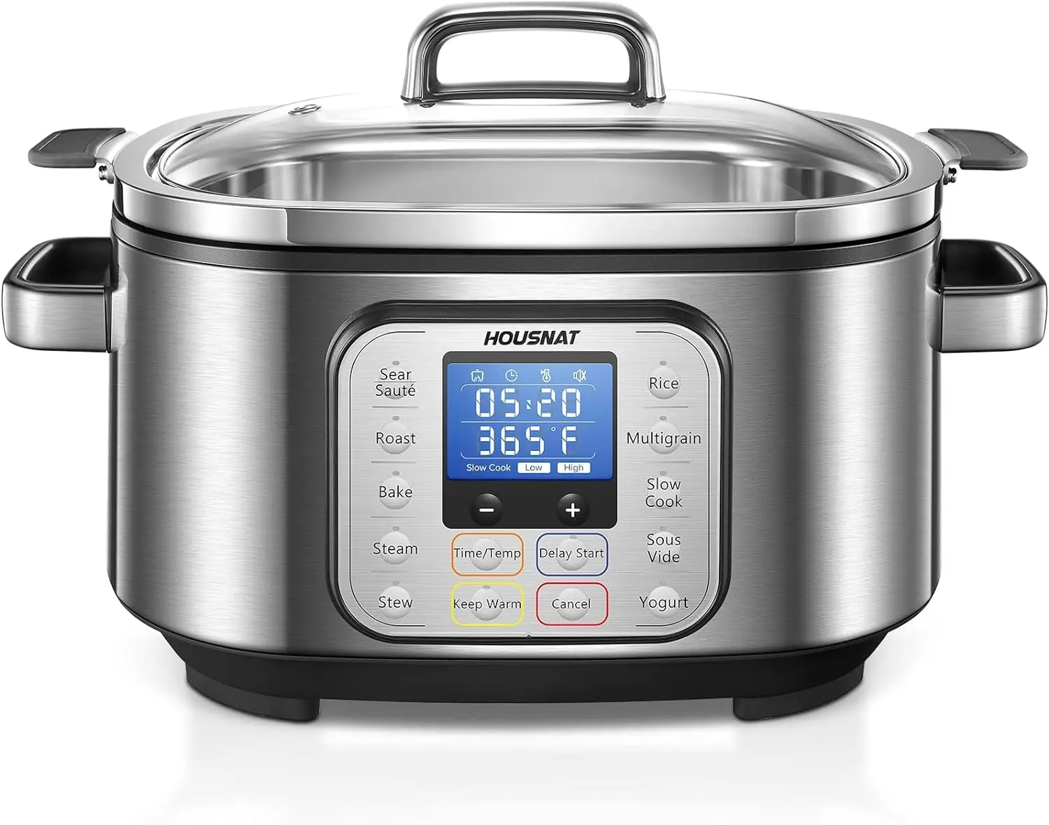 Slow Cooker, HOUSNAT 10 in 1 Programmable Cooker, 6Qt Stainless Steel, Rice Cooker, Yogurt Maker, Delay Start, Steaming Rack