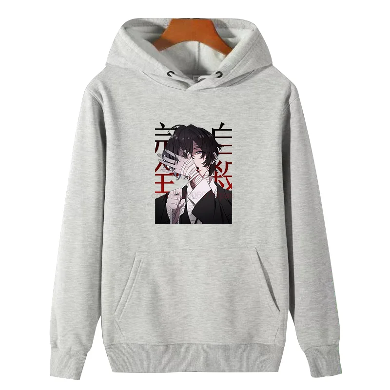 Japanese Anime Graphic Hooded Sweatshirts Super Cool Dazai Osamu Winter Pullovers Essentials Thick Sweater Hoodie Male Clothes