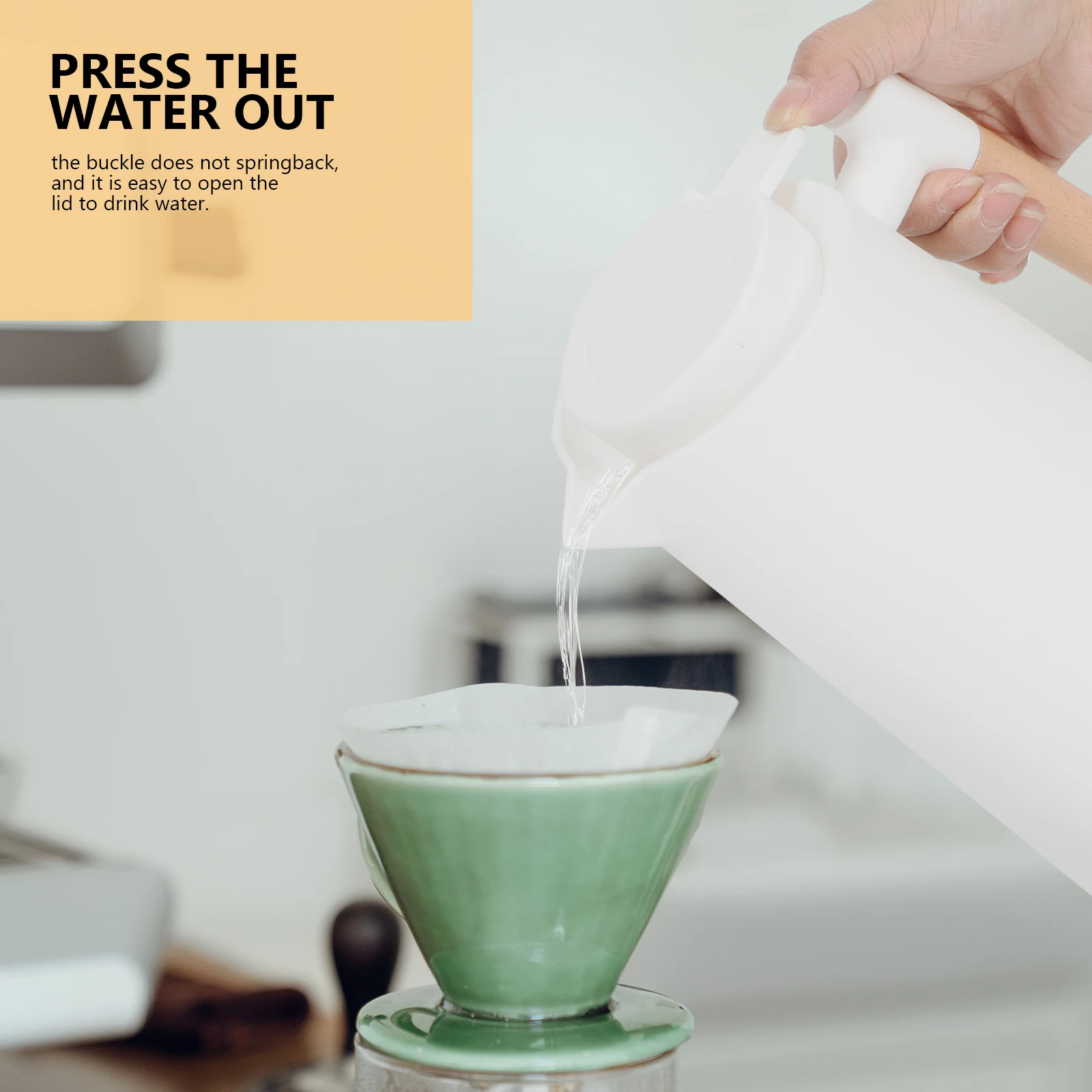 

North European Insulated Kettle White Wooden Handle Glass Liner Thermal Carafe Portable Hot Water Bottle Kitchen Barware