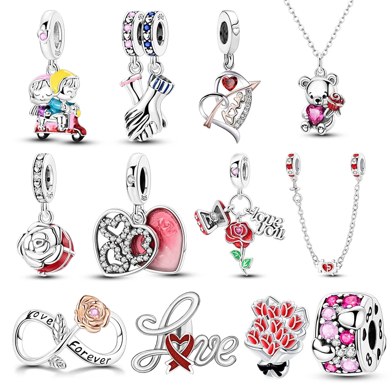 925 Sterling Silver Lovers Rose Forever Beads Charms Bracelets Fit Original 925 Valentine's Day Present Jewelry Gift