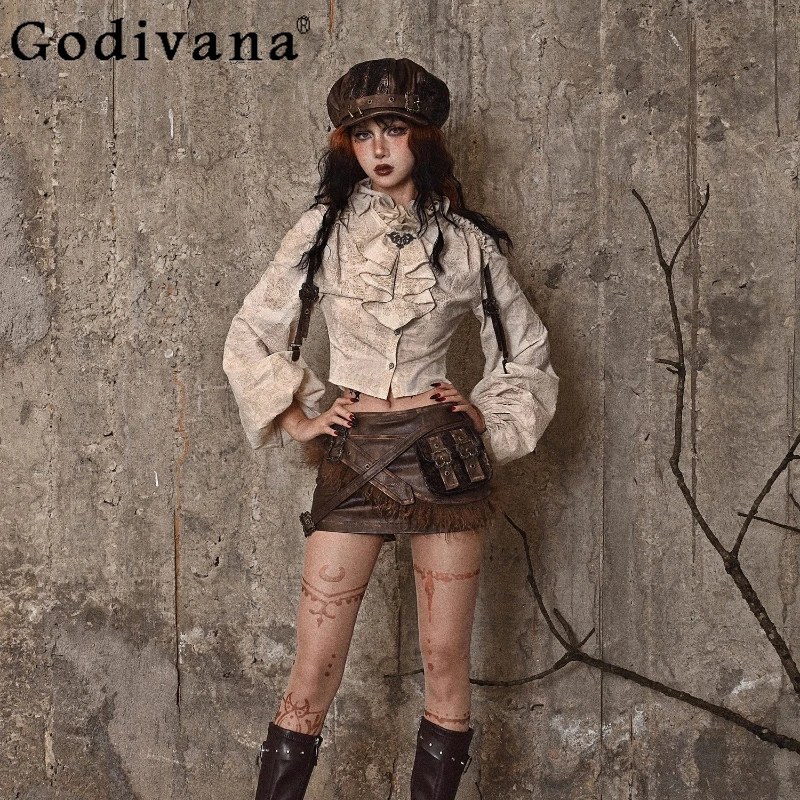 إمدادات الدم الأصلي هالوين قميص المرأة الرجعية قصر تكدرت الوقوف طوق بلوزة الفتيات طويلة فانوس كم قميص خمر