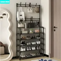 Floor Standing Doorway Shoe Rack And Clothes Hanger DIY Space-Saving Shelf For Hat Shoes Living Room Bedroom Clothes Rack Shoe
