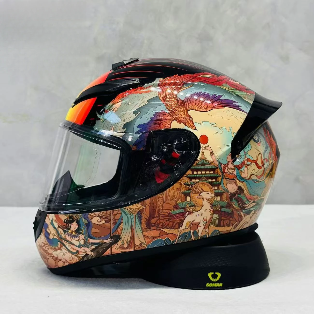 

Stylish Design DunHuang Pattern Full Face Mototcycle Helmet with HD Clear Lenses Clear Vision and Wear Comfortable for Man Woman