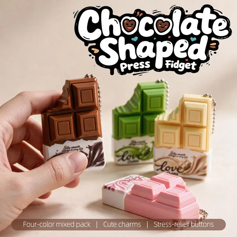 Chocolate Clicker Keychain Press & Bounce Fidget Toy Portable Bag Charm Cute Love Chocolate Sensory Toy for Stress Relief Gift
