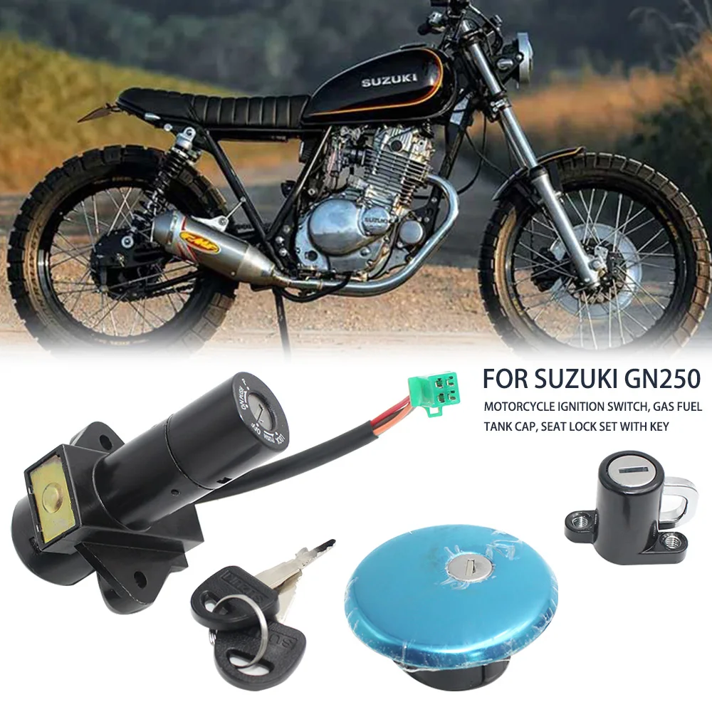 Motorcycle Scooter GN250 Electric Ignition Switch Lock Set Power Door Lock with Fuel Cap Cover for GN 250 For suzuki