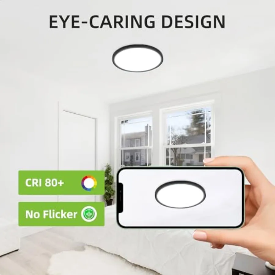 12 Inch Selectable CCT LED Round Flat Panel Light 24W 3000K 4000K 5000K EdgeLit Flush Mount Ceiling Light Fixture for Kitchen B