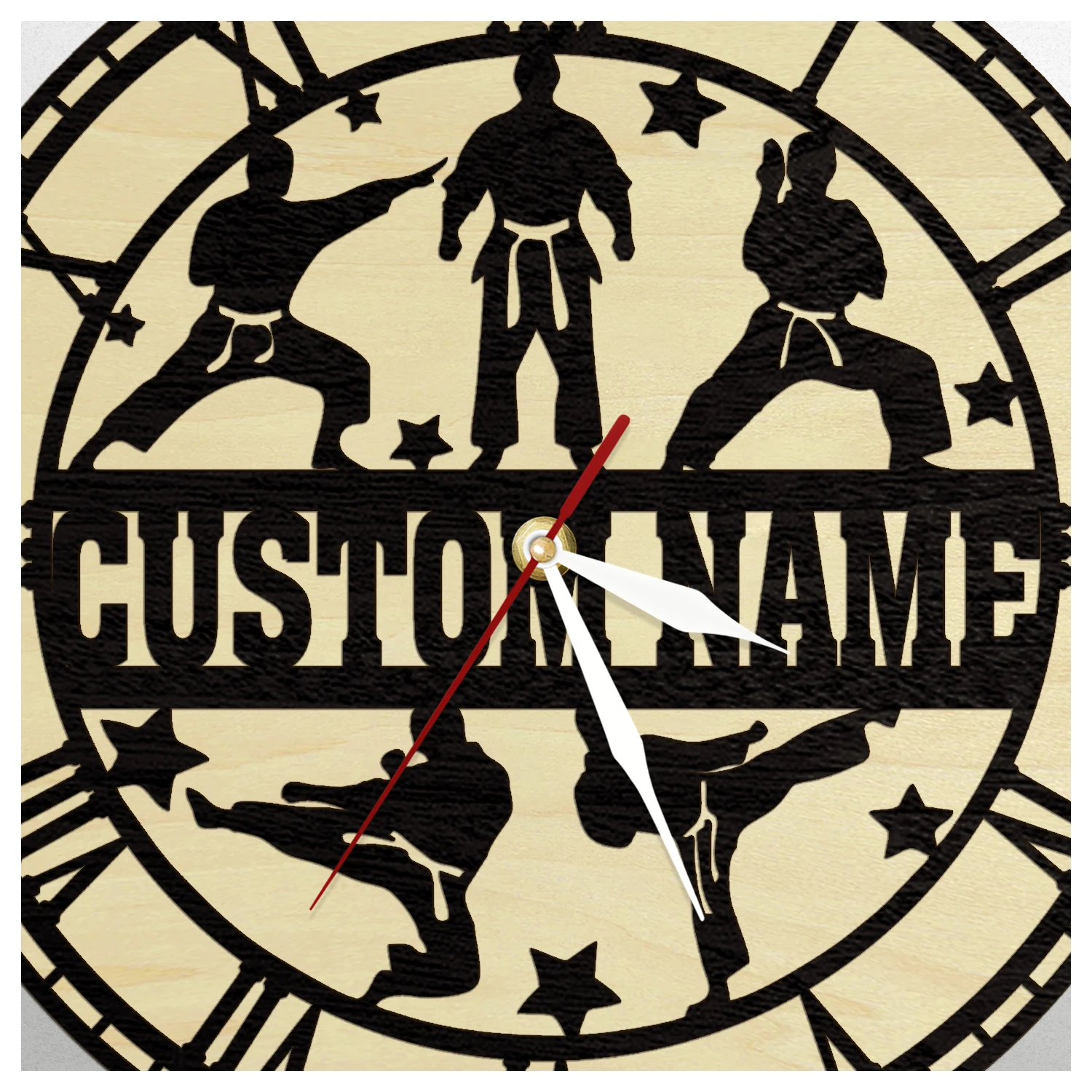 شخصية الكاراتيه لاعب اسم إطار خشبي ساعة حائط اليابانية فنون الدفاع عن النفس ديكور المنزل الخشب المعيشة المفصلي ساعة القتال الفني #3