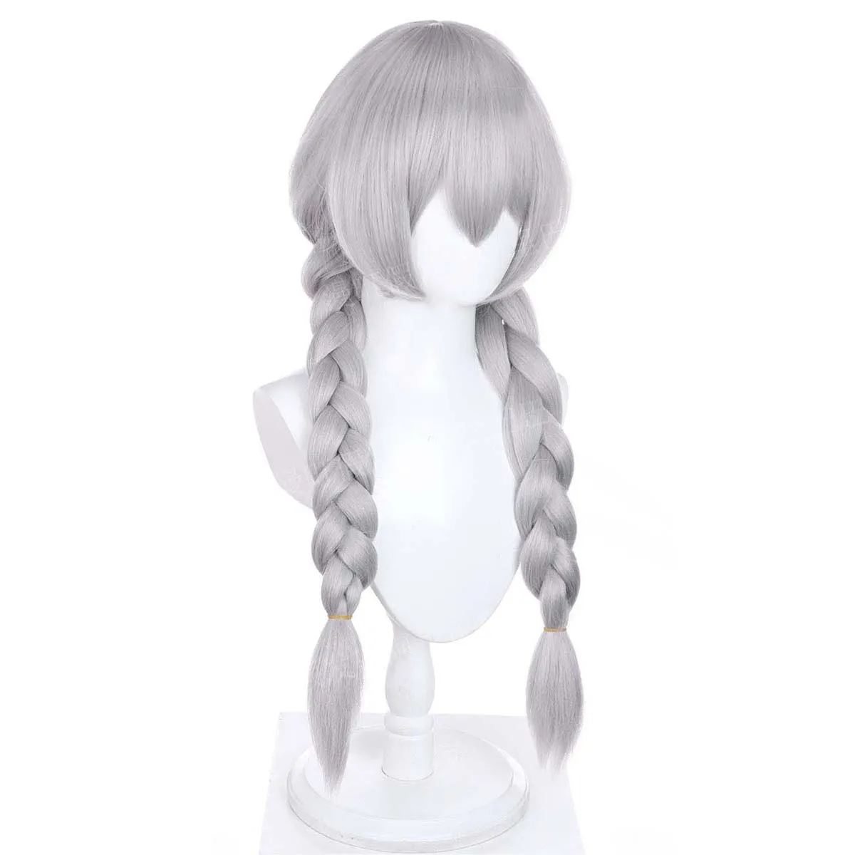 أنيمي لعبة تأثيري مضفر طويل مستقيم الرمادي الباروكات الاصطناعية #4