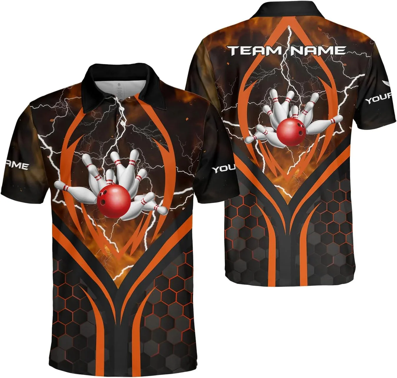 Personalized Name Flame Bowling Ball And Pins Pattern 3D Printed Men's Polo Shirt Summer Unisex Casual Polo shirt WK284