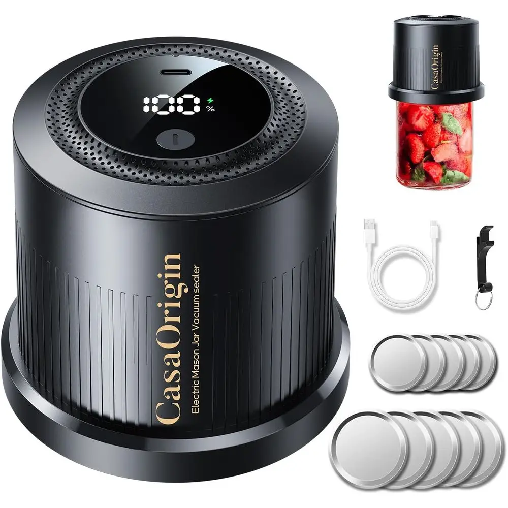 

Mason Jar Vacuum Sealer Kit, Wide & Regular Mouth Jars, Automatic Jar Sealer, Canning and Food Storage, Includes Lids