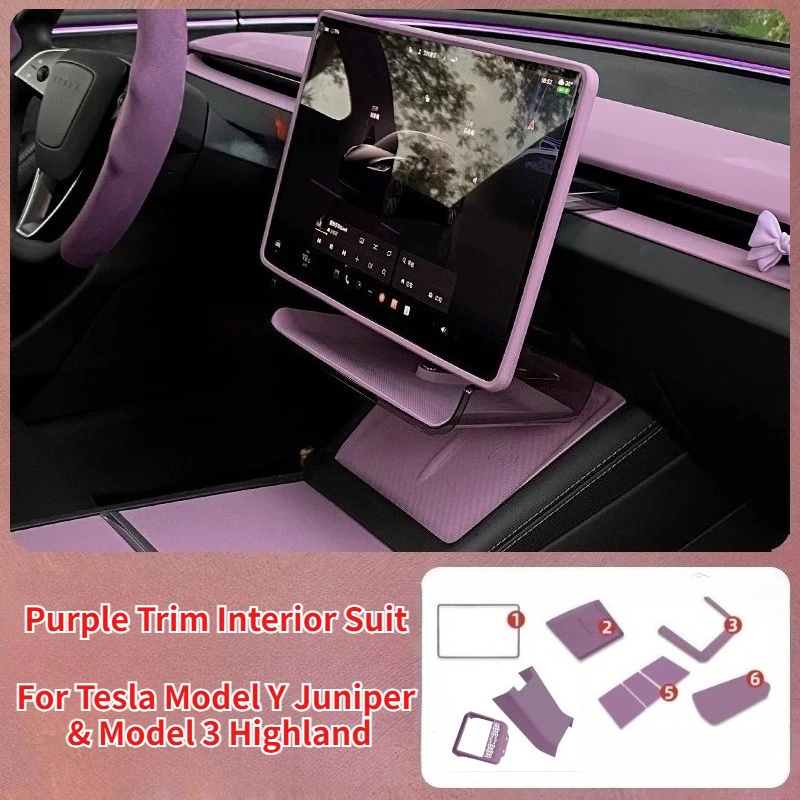 Central Control Panel Sticker for Tesla Model 3 Highland Model Y Juniper Purple Interior Decoration Silicone Screen Protector