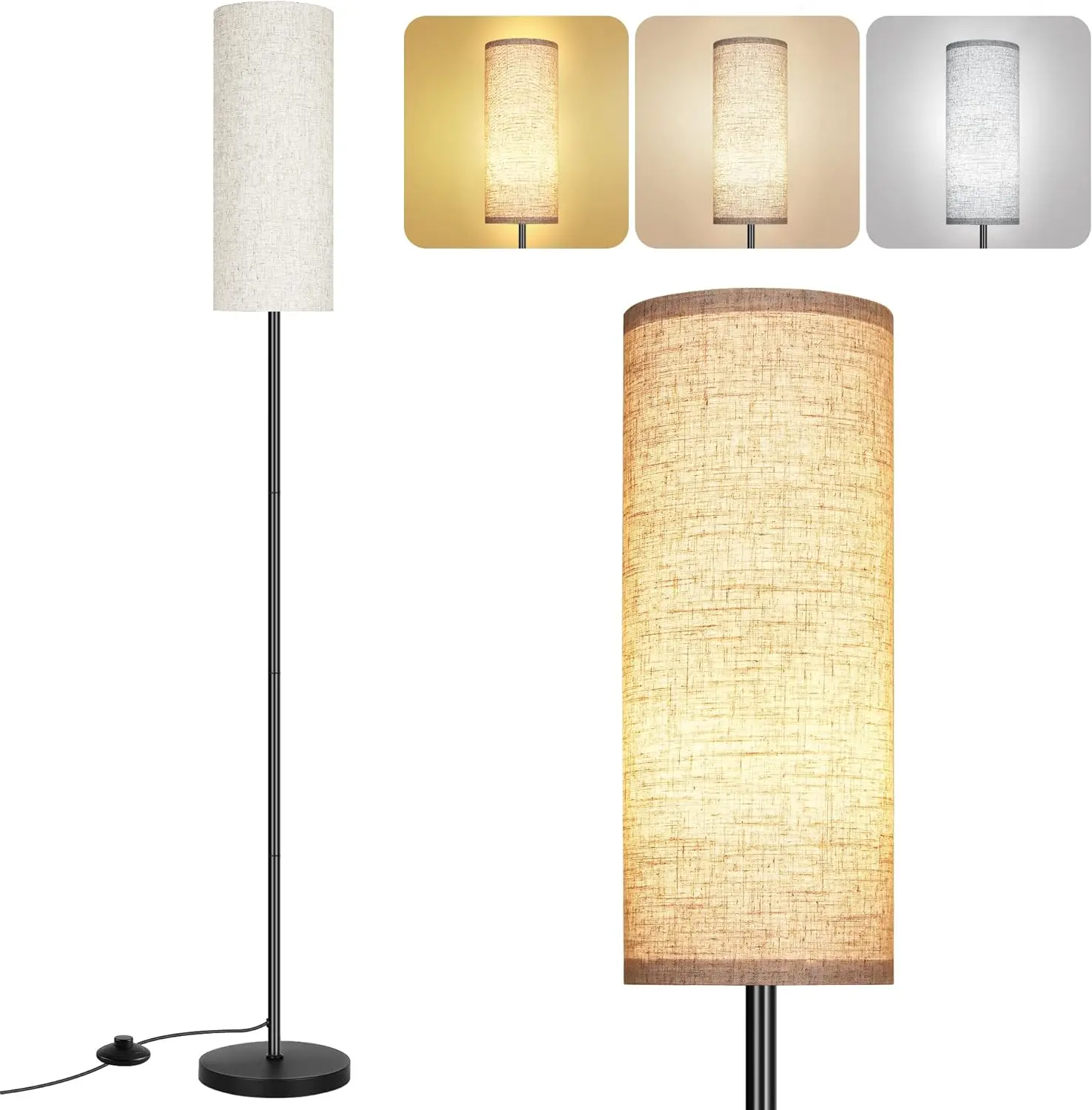 Modern Floor Lamp with Lampshade and Foot Switch for Living Room, Bedroom, Kids Room, Office (Bulb Not Included)