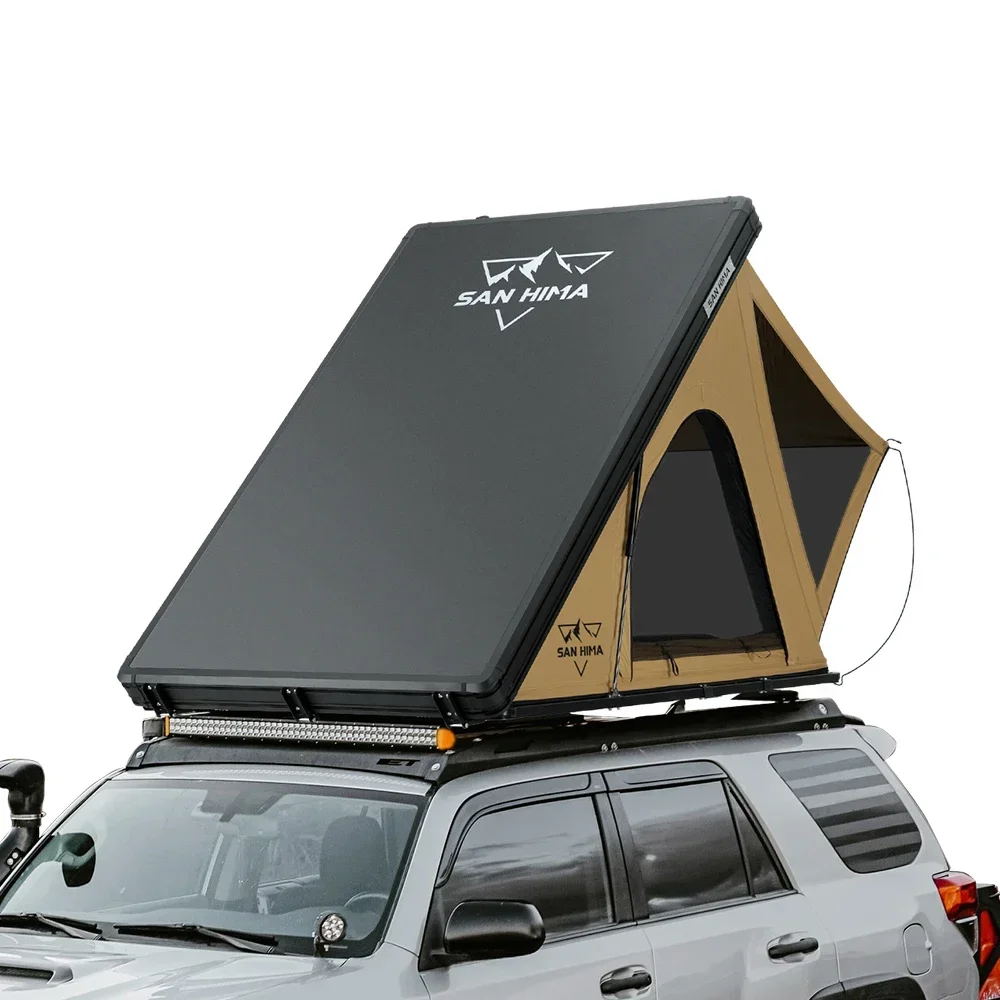 SAN HIMA Waterproof Slimline Aluminum Pop-Up Roof Top Tent Car Rooftop Tent Hardshell In-built Led Light Bar For 4x4 4WD Camping